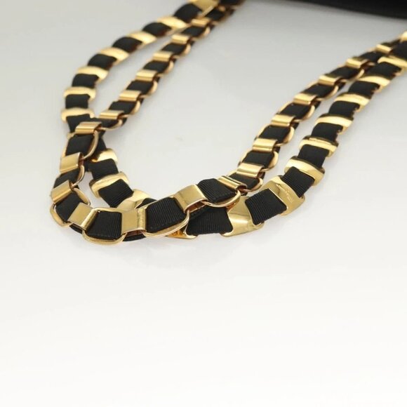 Salvatore Ferragamo Chain Vala Shoulder Bag Canvas Black Gold Auth - Picture 10 of 16